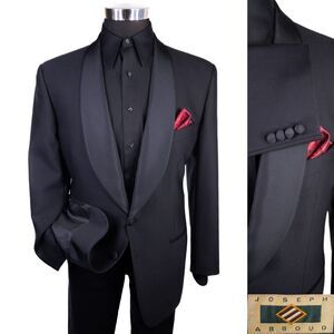 Joseph Abboud Tuxedo Blazer Mens Solid Black Dinner Jacket Coat Sz 40R/S 2-Buttn
